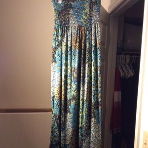 Stretchy peacock feather designed sundress.